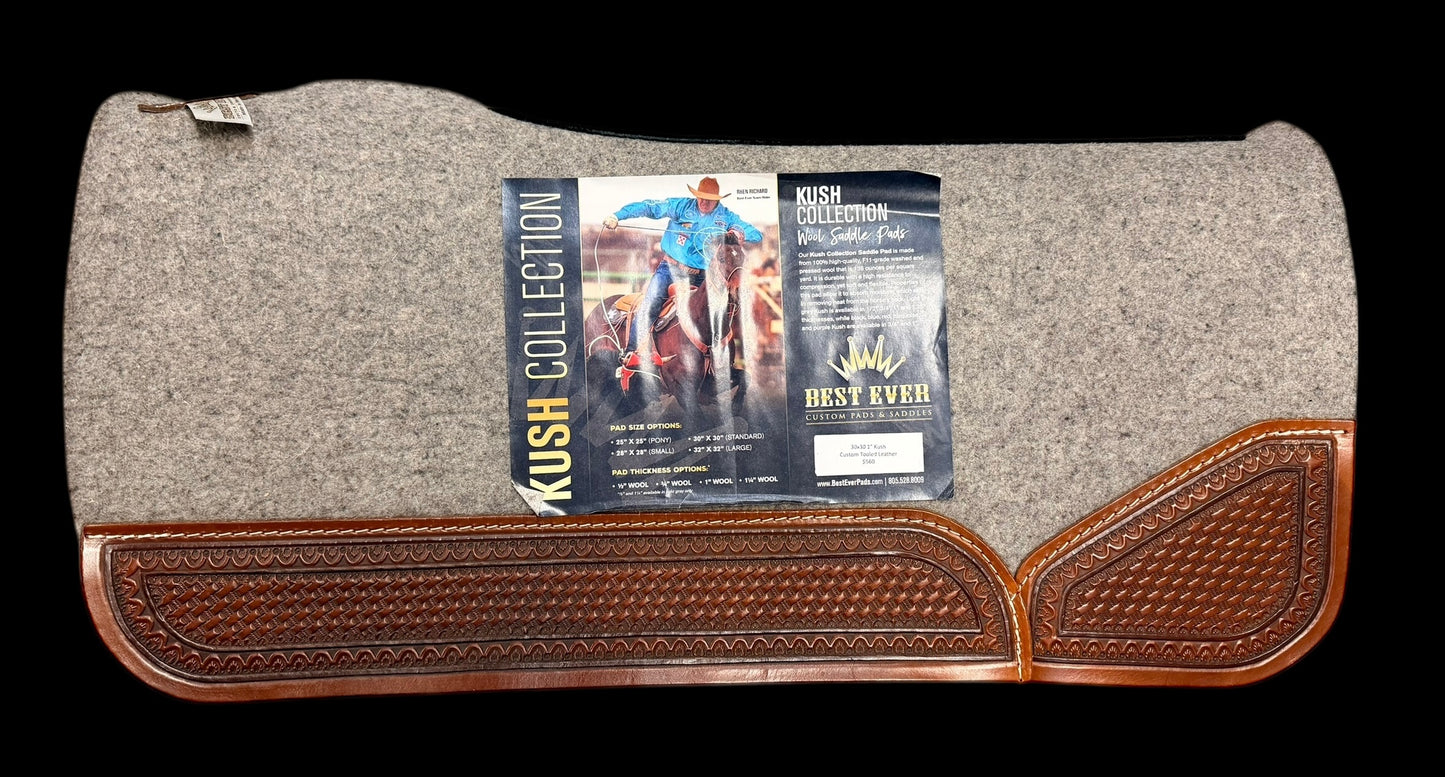 30X30" 1" Kush Custom Tooled Leather Best Ever Saddle Pad