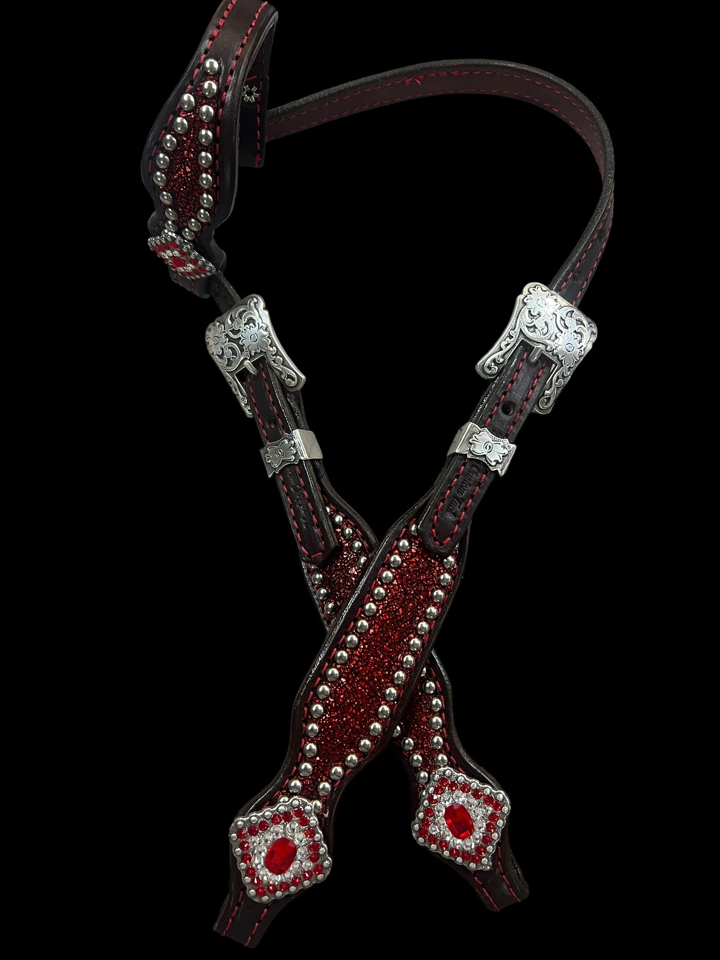 Metallic Red on dark leather