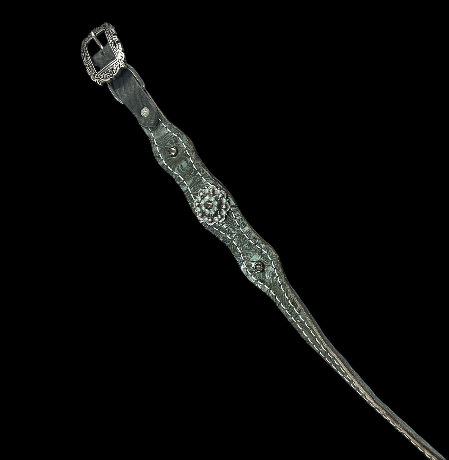 Sage Dallas Floral on walnut leather