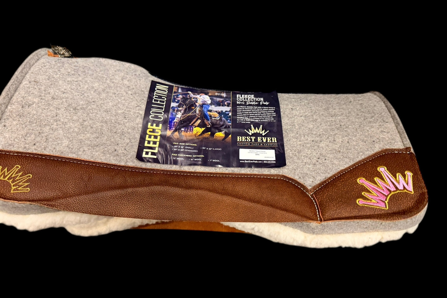 30"x30" 1" Kush Fleece Oak Nut Leather crown Emb Best Ever Pad