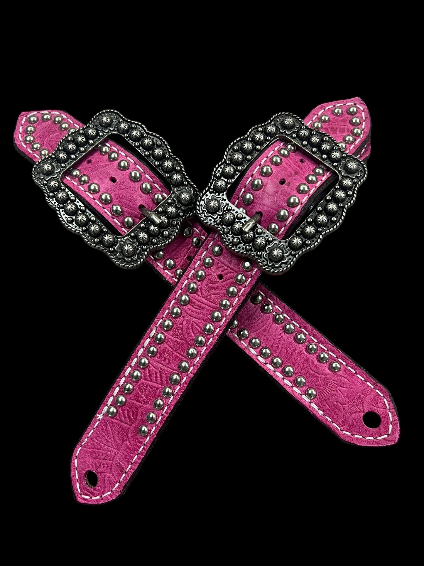 Pink Dallas Floral on walnut leather