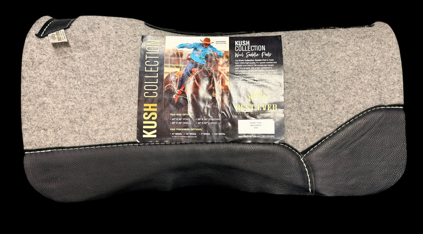 28X28" 1" Kush Black Leather Best Ever Saddle Pad