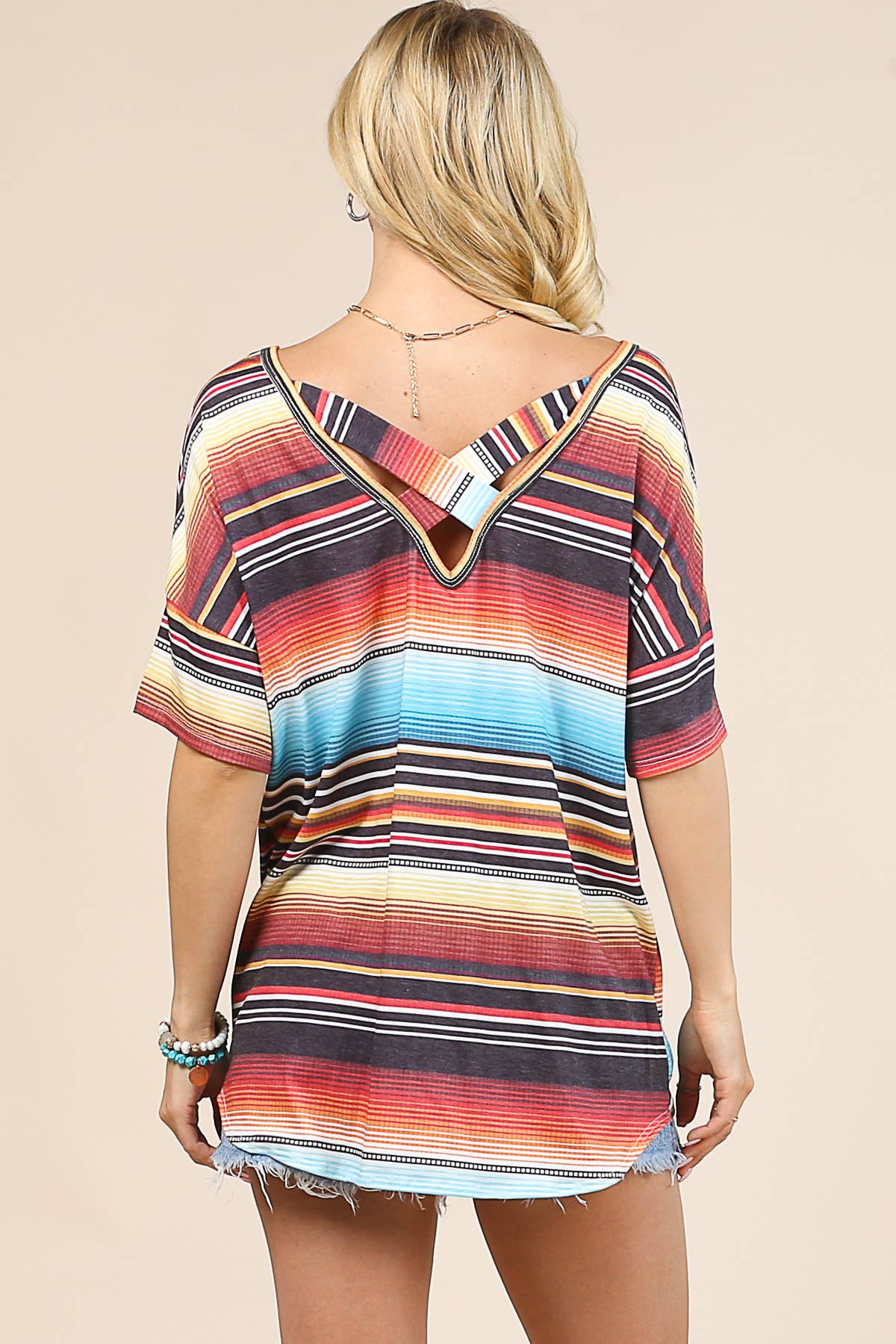 PHOEBE SERAPE PRINT FRONT TIE SHORT SLEEVE TUNIC