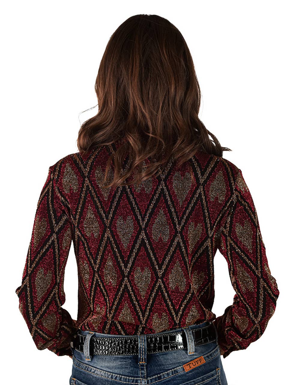 Pullover Button Up with Red Shimmery Diamonds and Hearts
