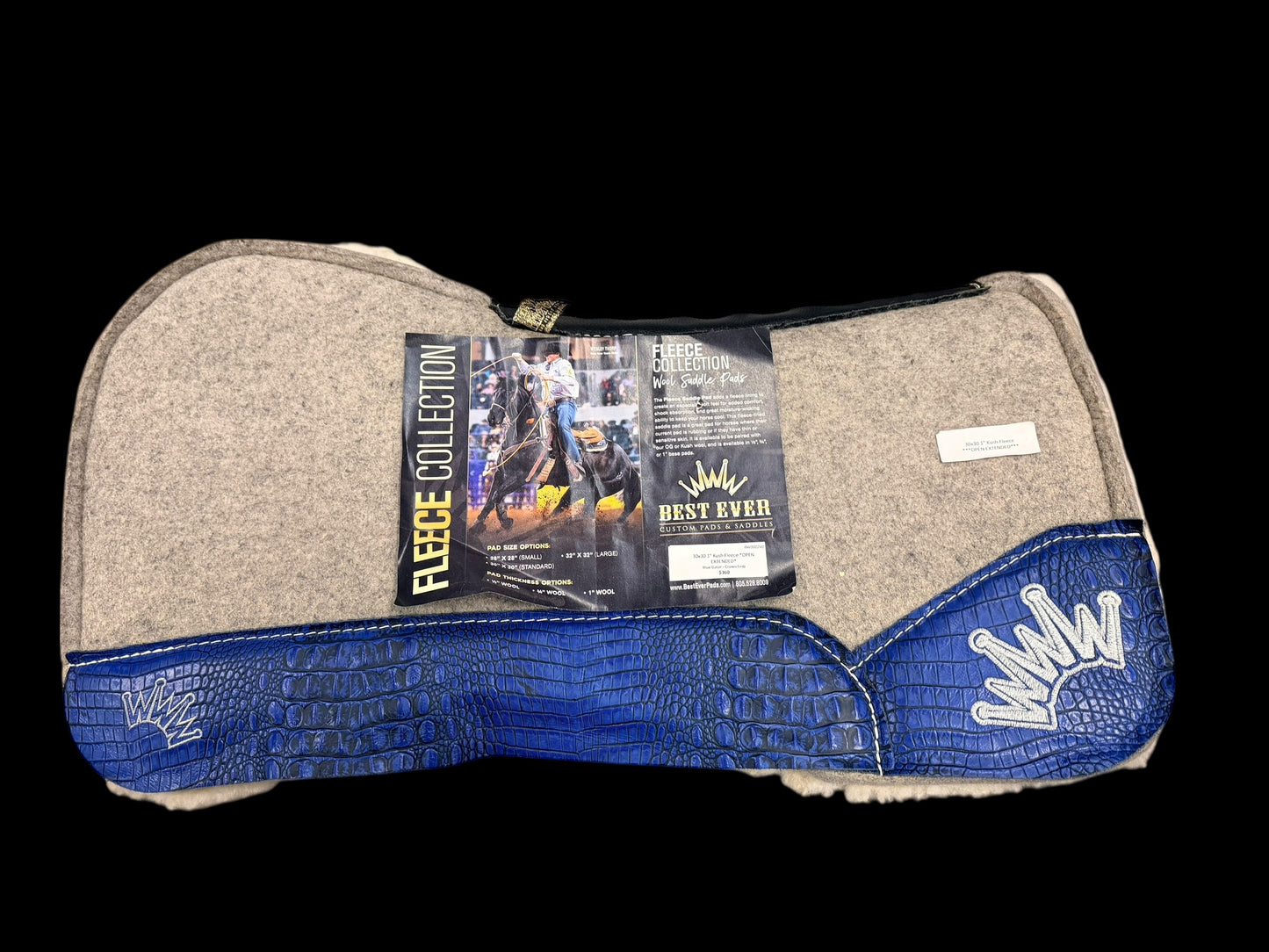 30"x30" 1" Kush Fleece Open Extended Blue Gator crown Emb Best Ever Pad