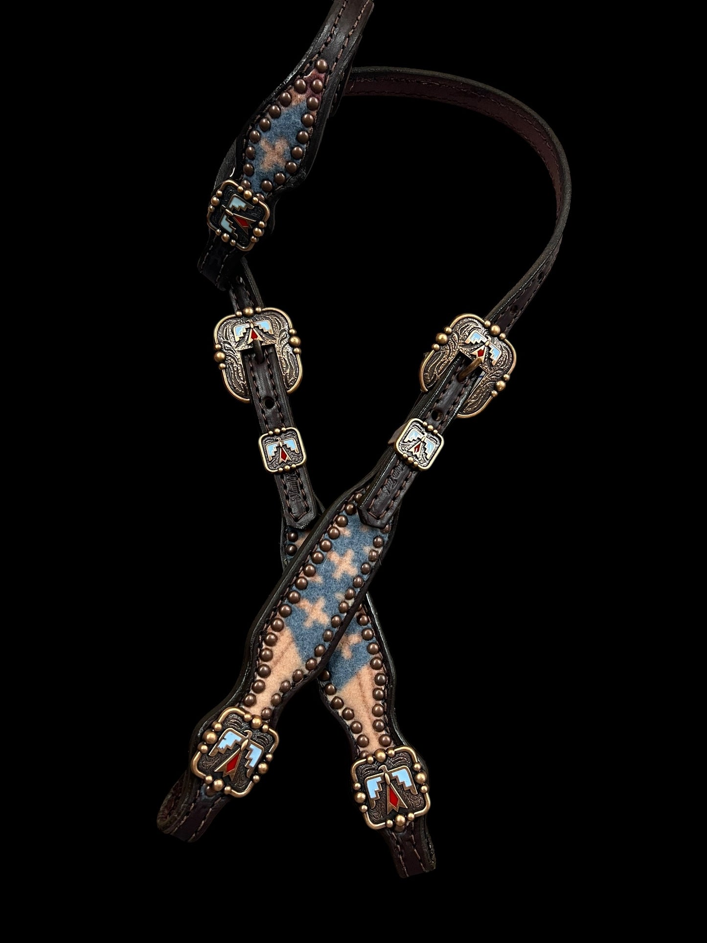 Blue and red Pendleton® on dark leather