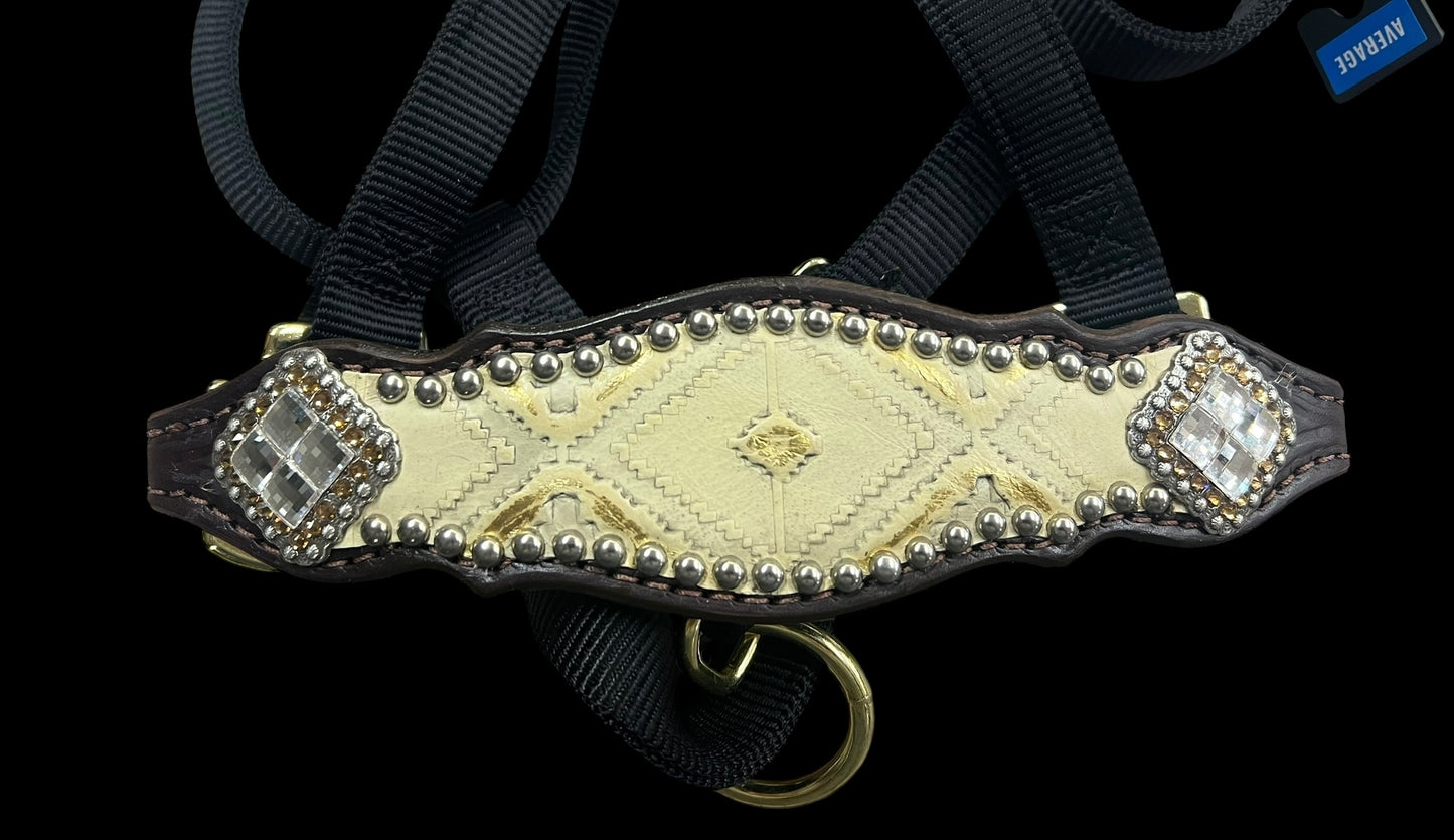 Gold navajo on dark leather