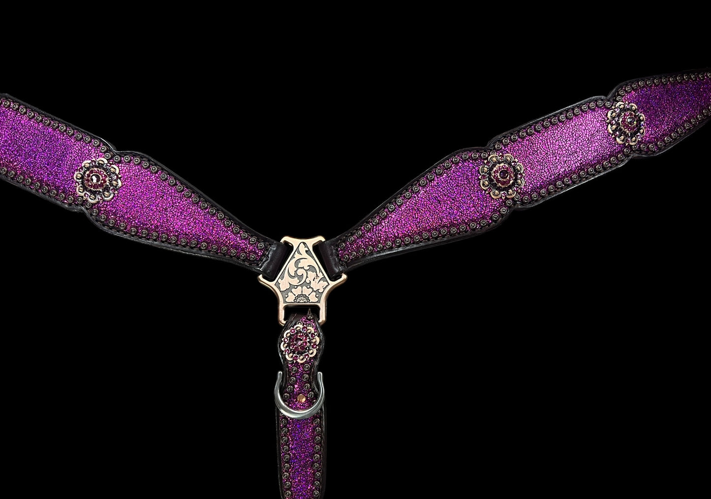 Pink metallic crackle on chocolate leather