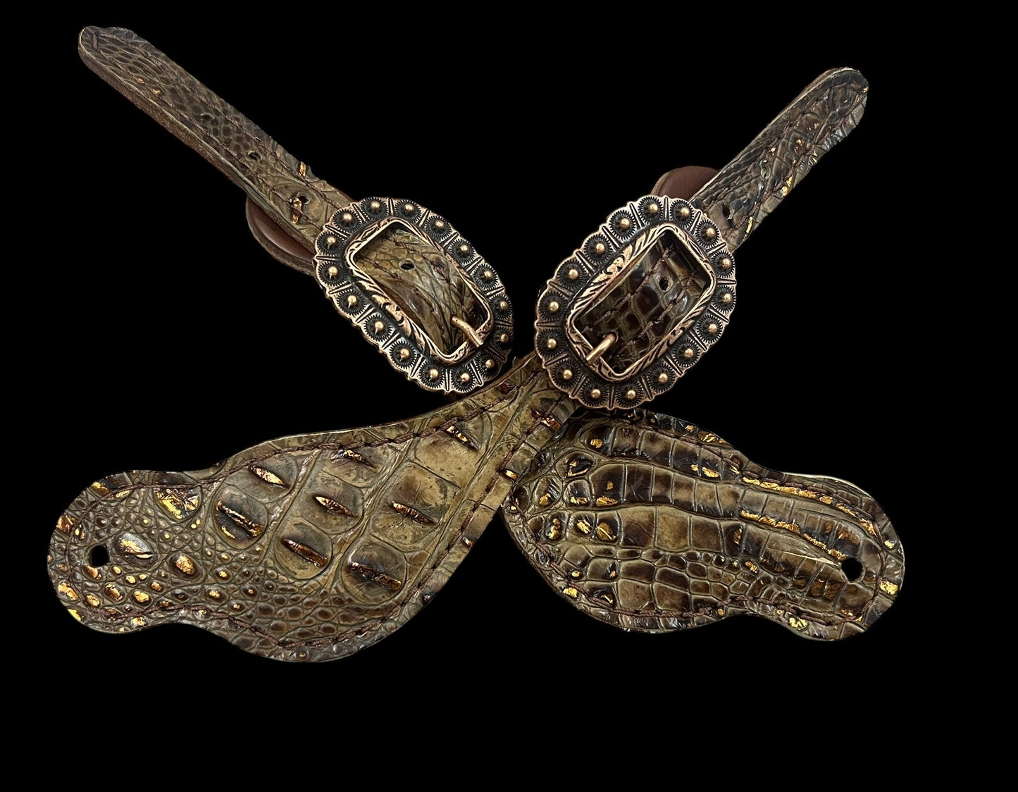 Copper gator on dark leather