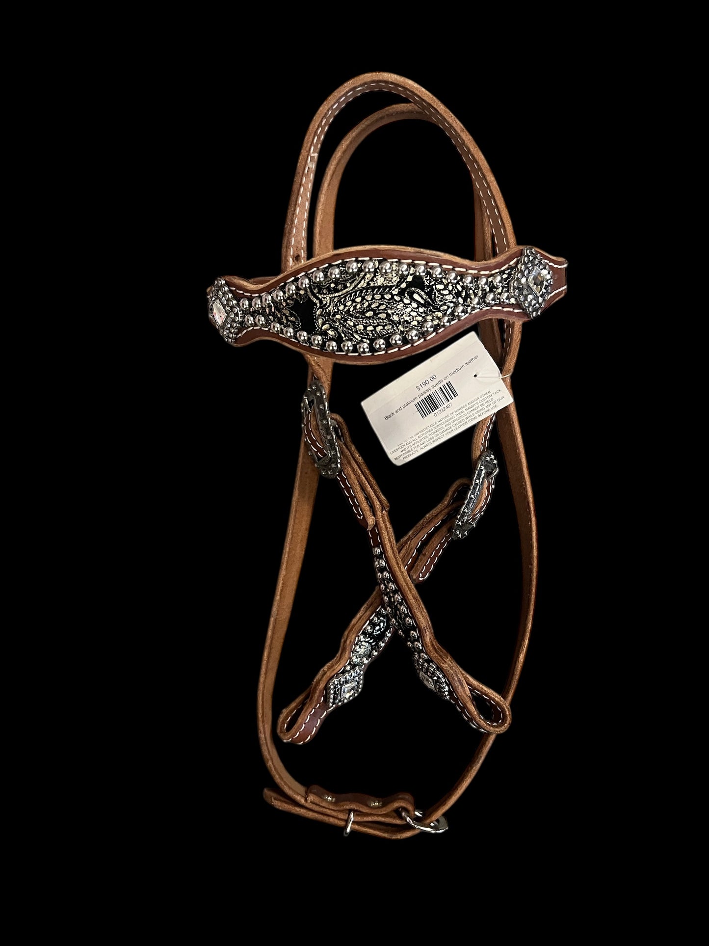 Black and platinum paisley suede on medium leather