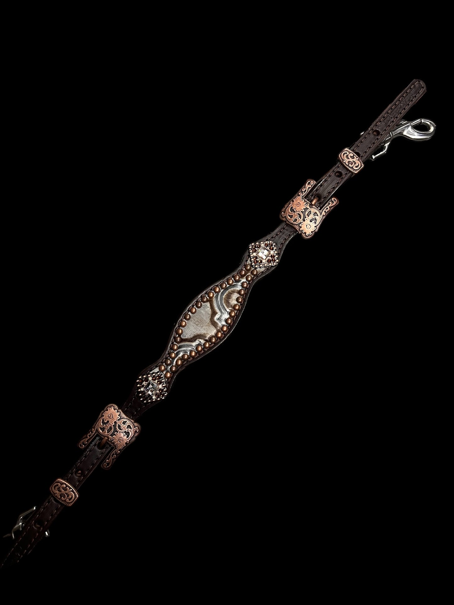 Brown and cream Arabesque on dark leather