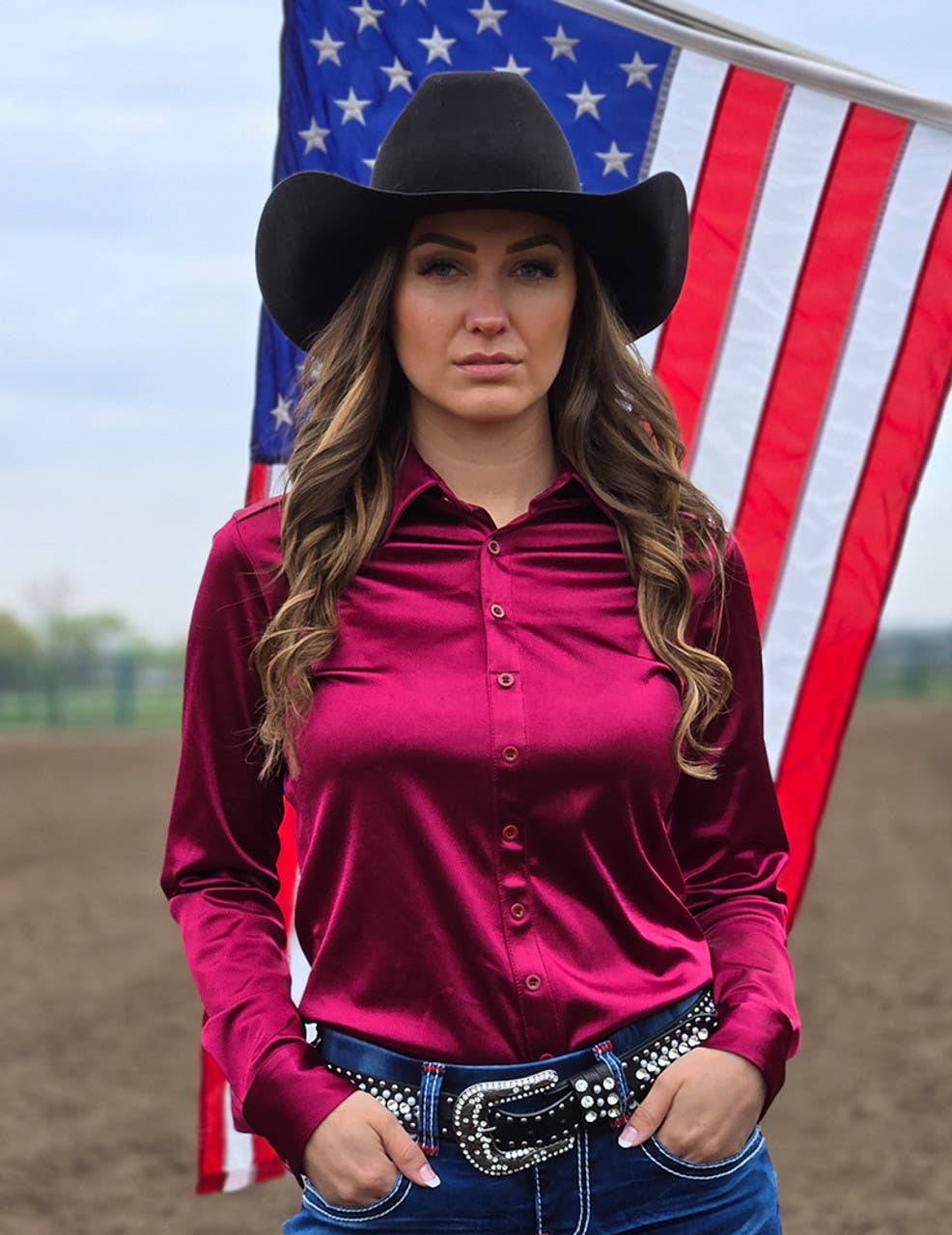 Pullover Button Up (Ruby Red Satin Lightweight Stretch