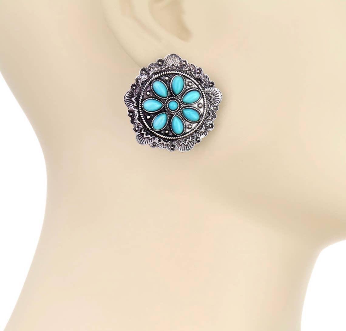 Western Hand Stone Stud Earrings - Turquoise :