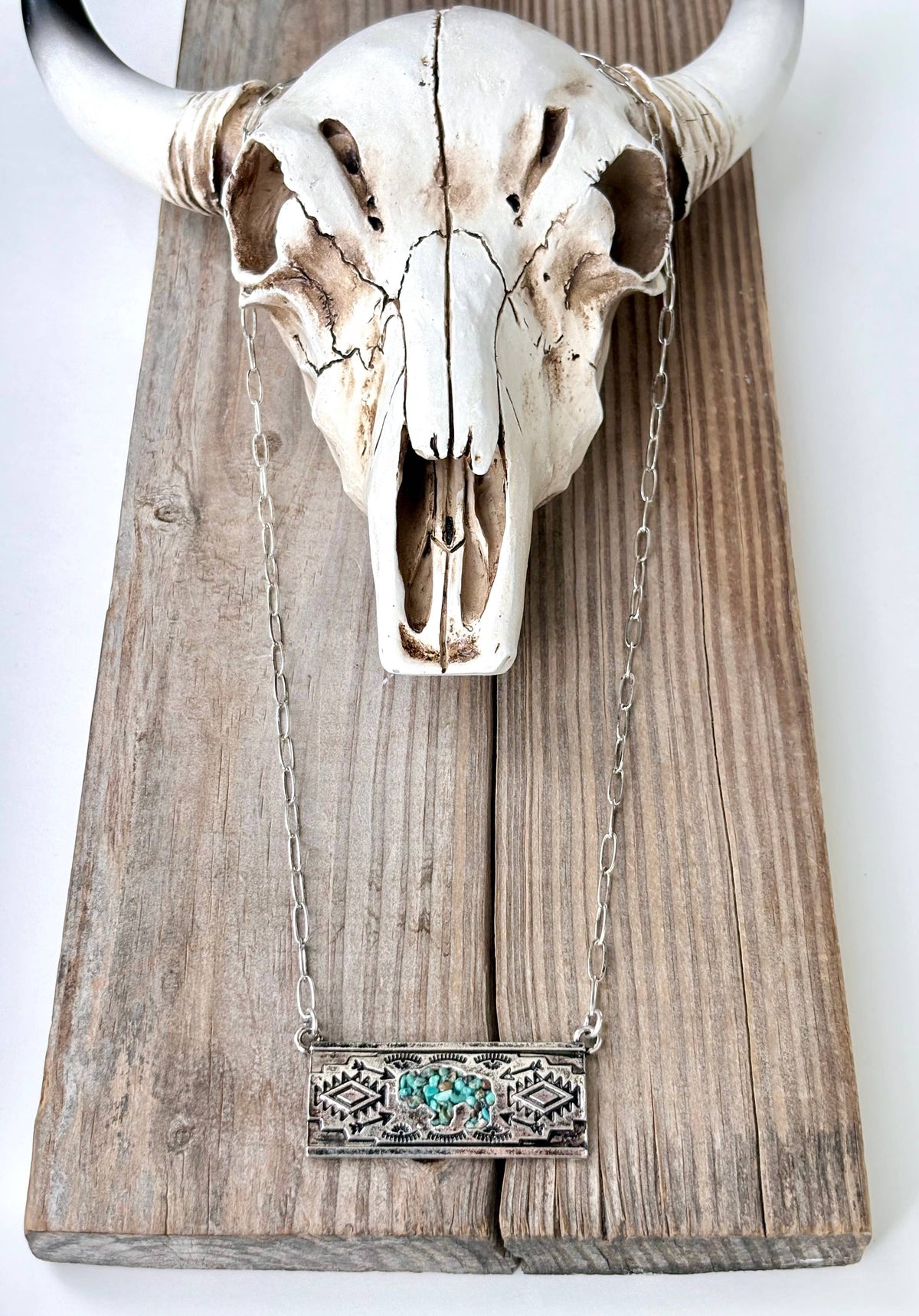 Western Aztec Druzy Buffalo Turquoise Stone Pendant Necklace