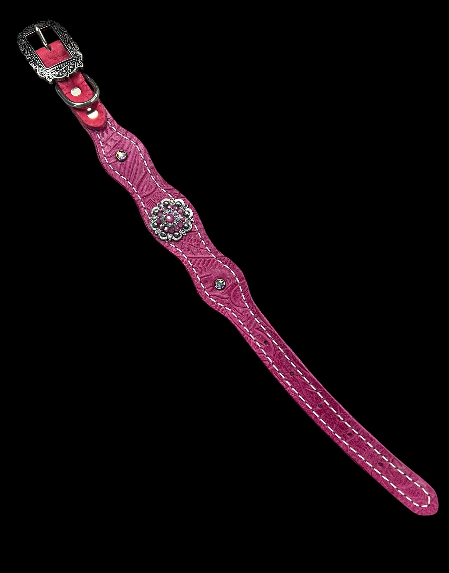 Pink Dallas Floral on walnut leather