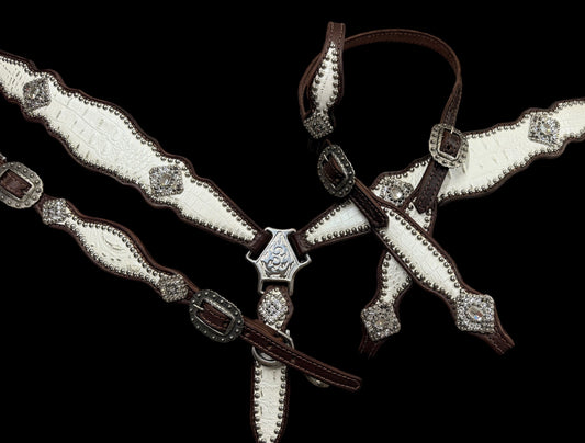 White with silver tips gator on dark leather