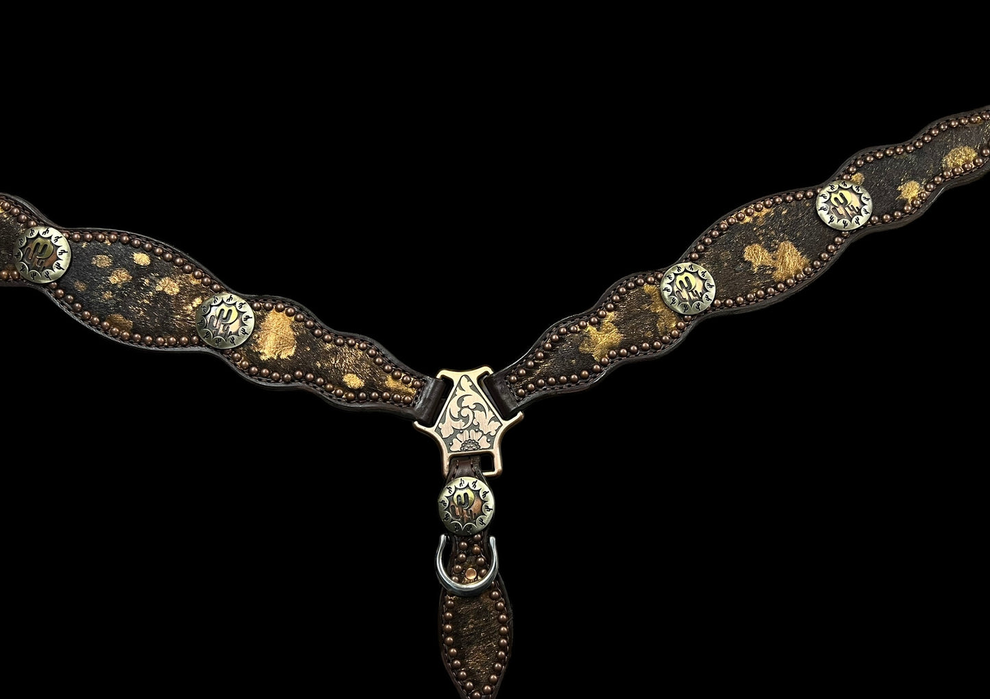 copper and brown acid washed on dark leather