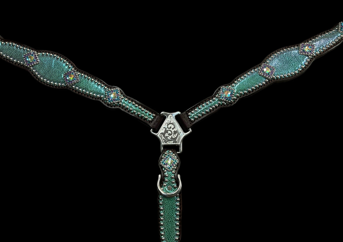 Mermaid tail glitter on Chocolate leather