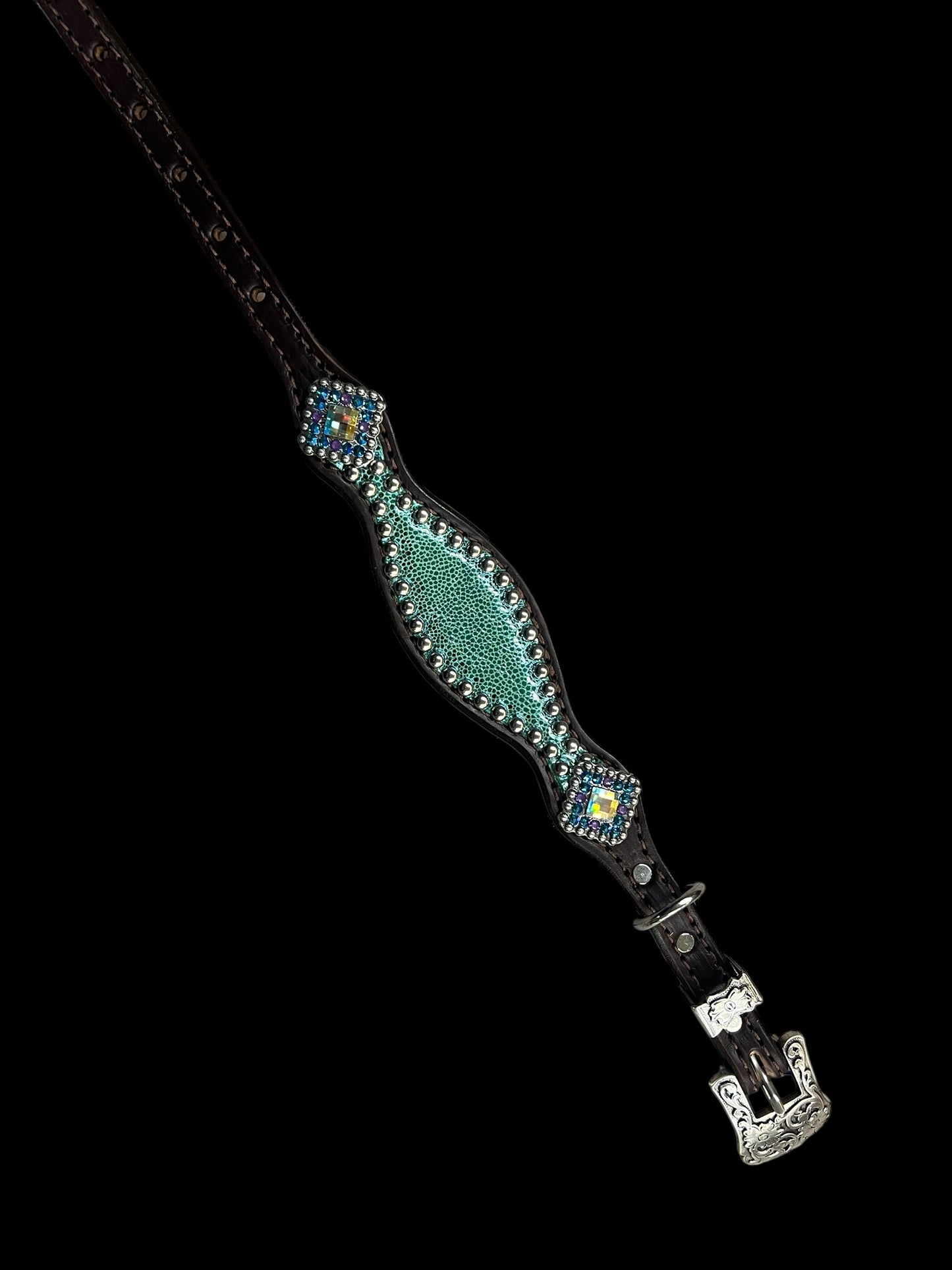 Mermaid tail glitter on Chocolate leather