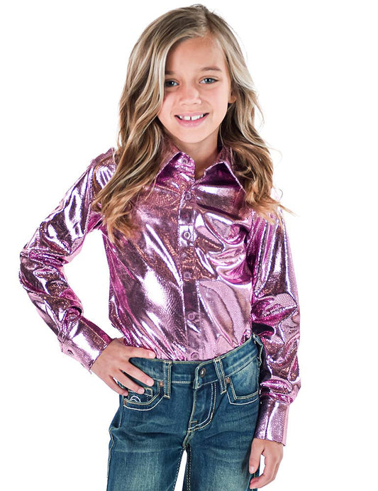 Girls Pink Mist Foil Pullover Button Lightweight Stretch