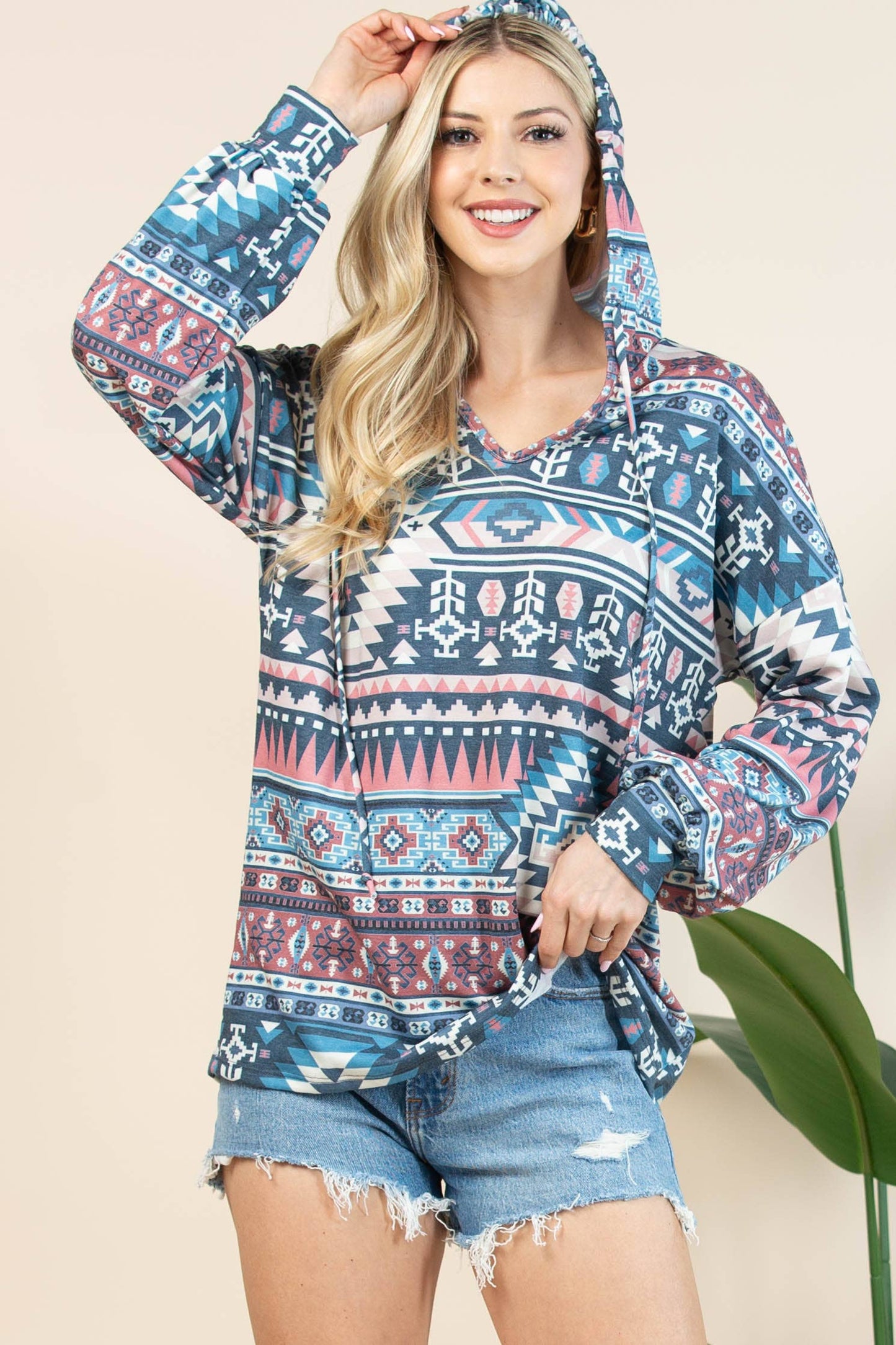 ELOISE AZTEC PRINT RELAXED FIT HOODIE