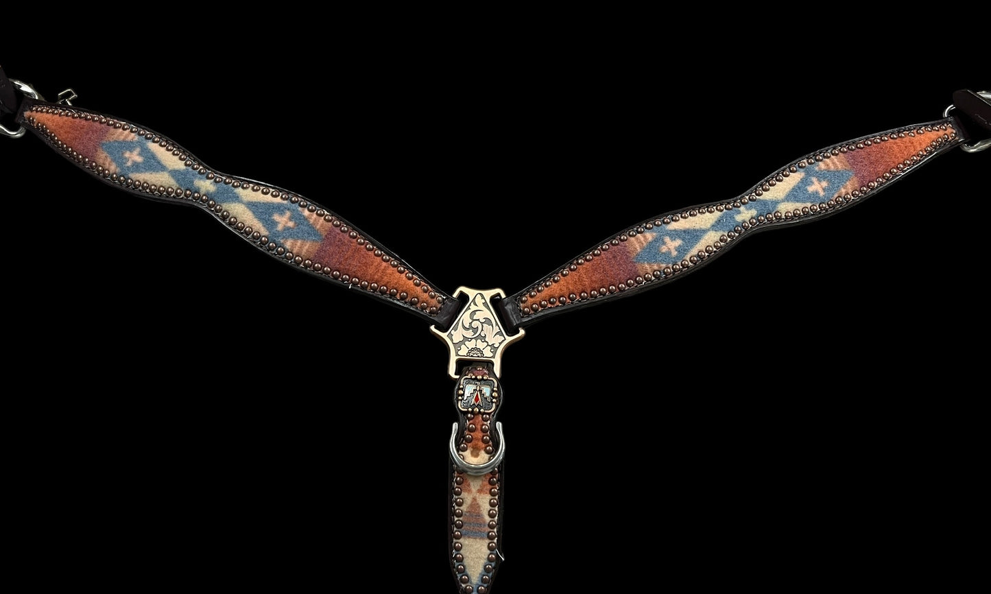 Blue and red Pendleton® on dark leather