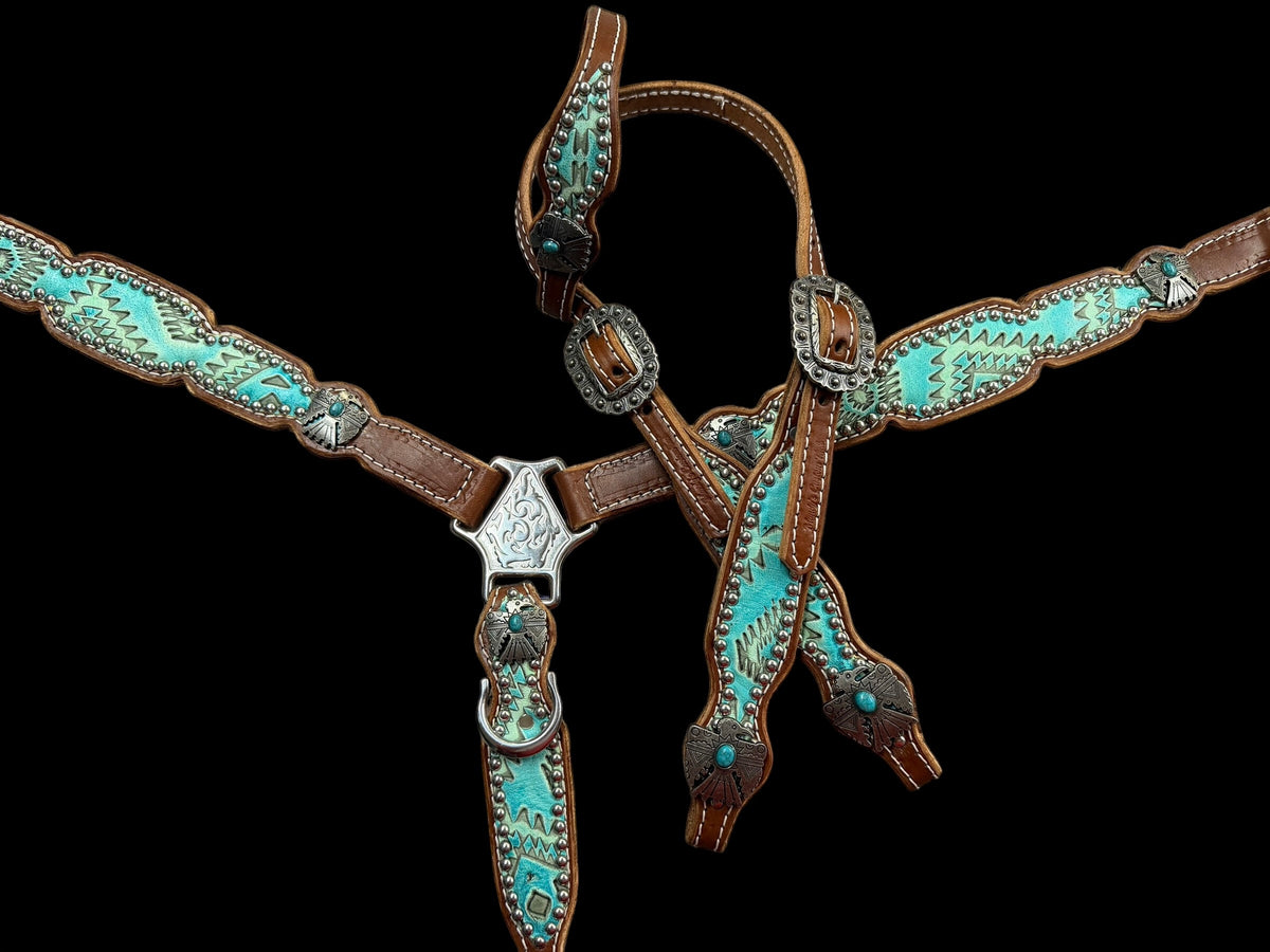 Turquoise aztec on medium  leather