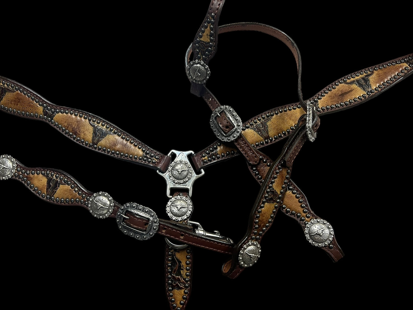 Sepia Longhorns on walnut leather