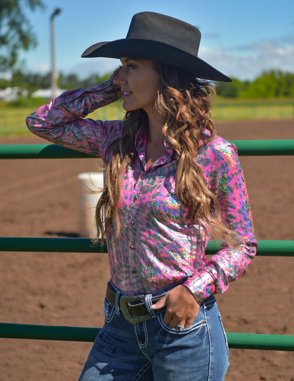 Pullover Button Up (Hot Pink Leopard Foil Lightweight Stretch Jersey)