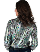 Pullover Button Up (Colorful Foil Zebra Print Lightweight Stretch Jersey)