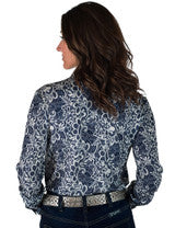 Pullover Button Up (Blue With White Lace Print Lightweight Stretch Jersey) by Cowgirl Tuff