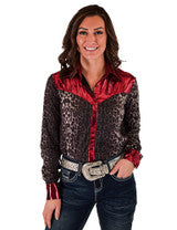 Pullover Button Up (Gray Leopard With Red Accent Lightweight Stretch Jersey) by Cowgirl Tuff