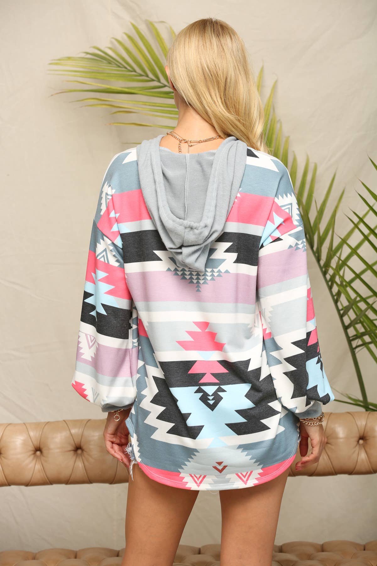 TAYLOR AZTEC PRINT COLOR BLOCK HOODIE