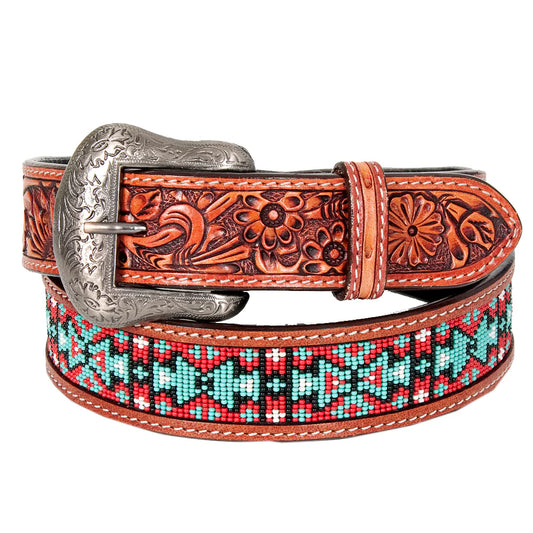 BEE114-Natural Western leather Belt