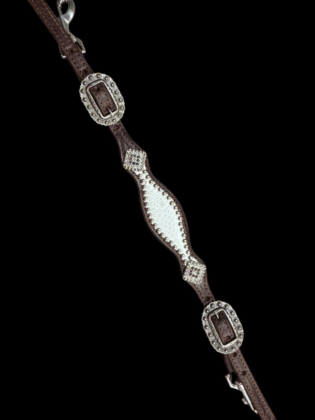 White with silver tips gator on dark leather