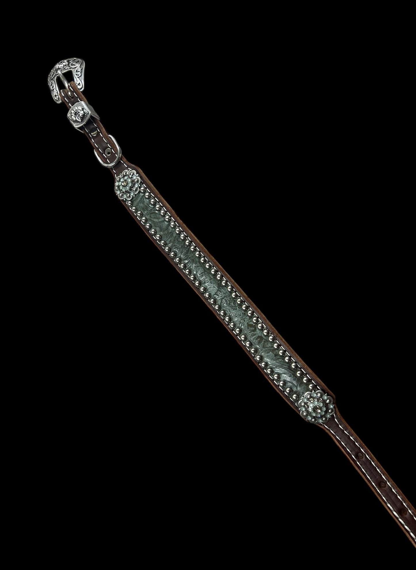 Sage Dallas Floral on walnut leather