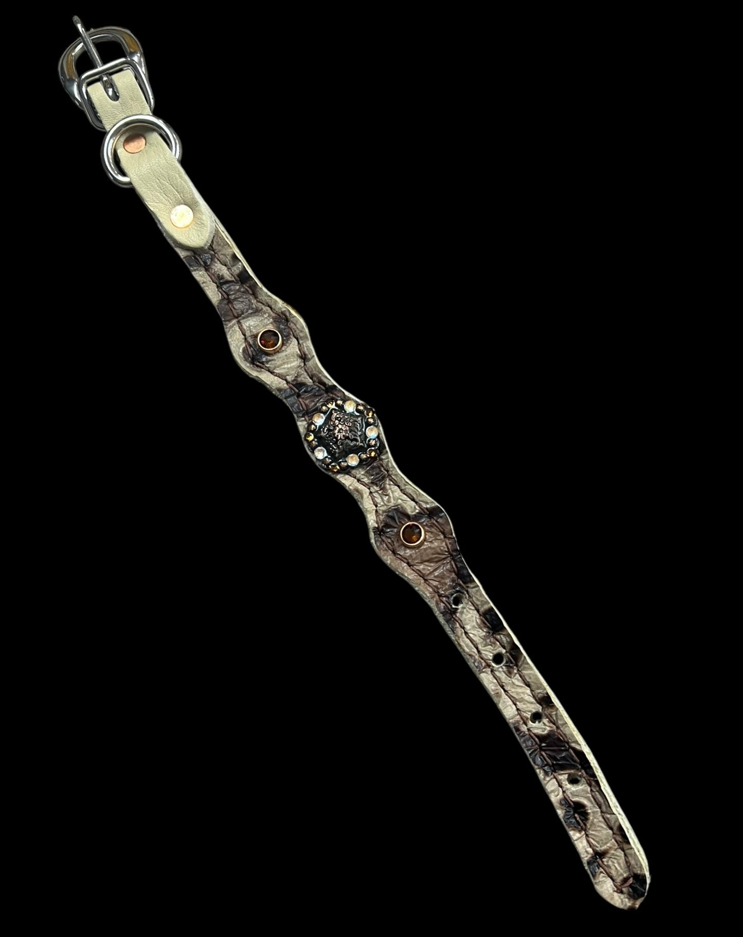 Brown and cream corona on dark leather