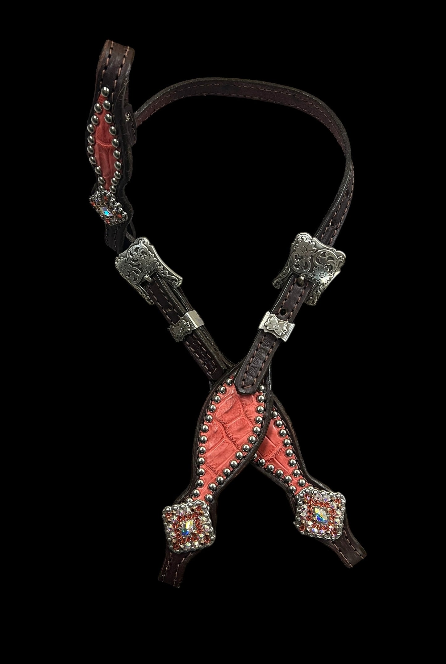 Genuine Coral Alligator on Dark leather