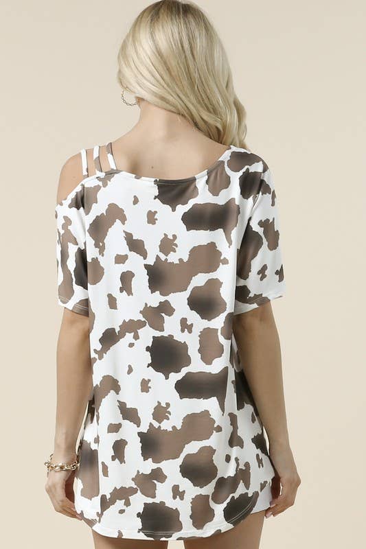CELIA COW PRINT OFF SHOULDER SHORT SLEEVE TOP