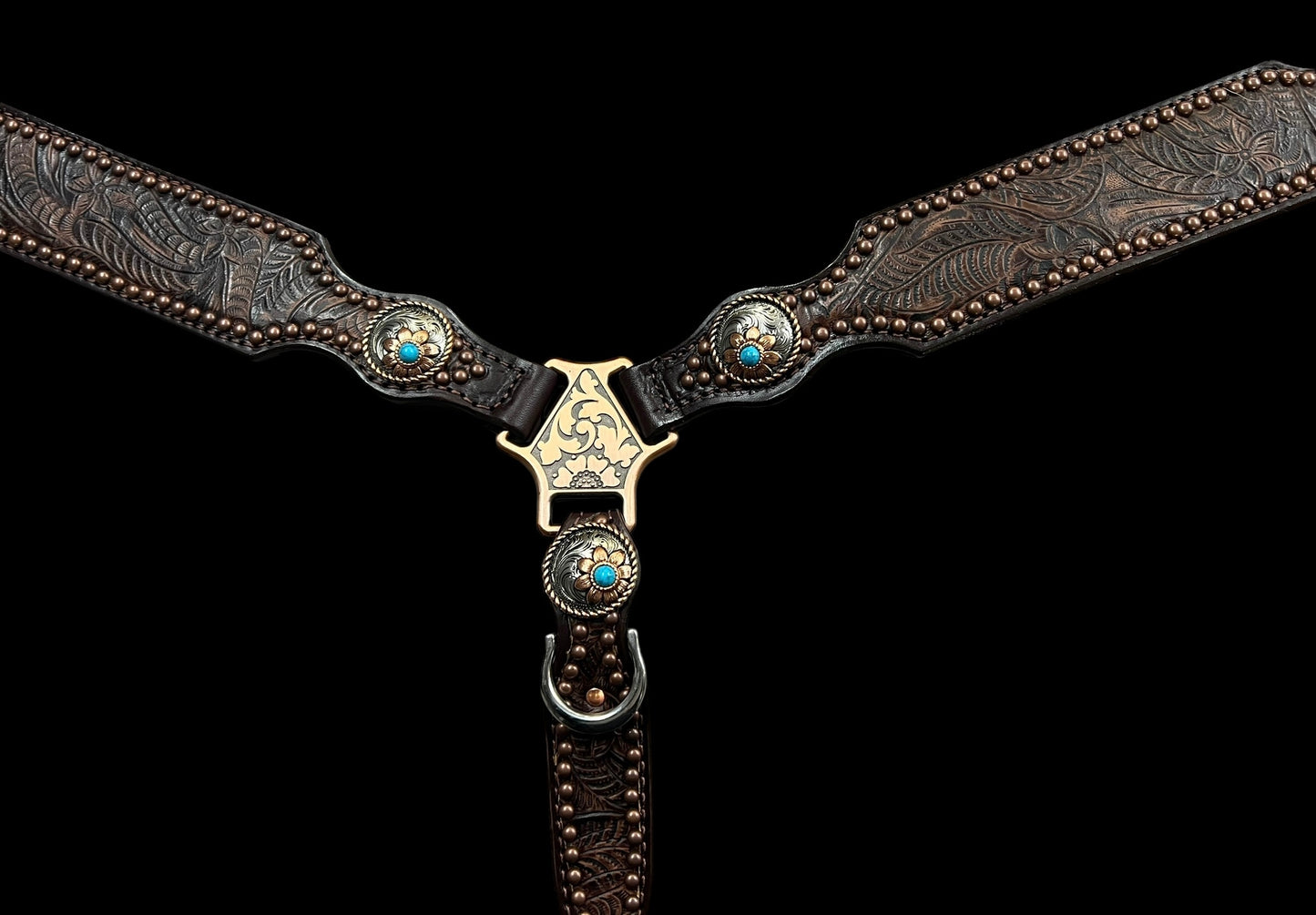 Brown floral on dark leather