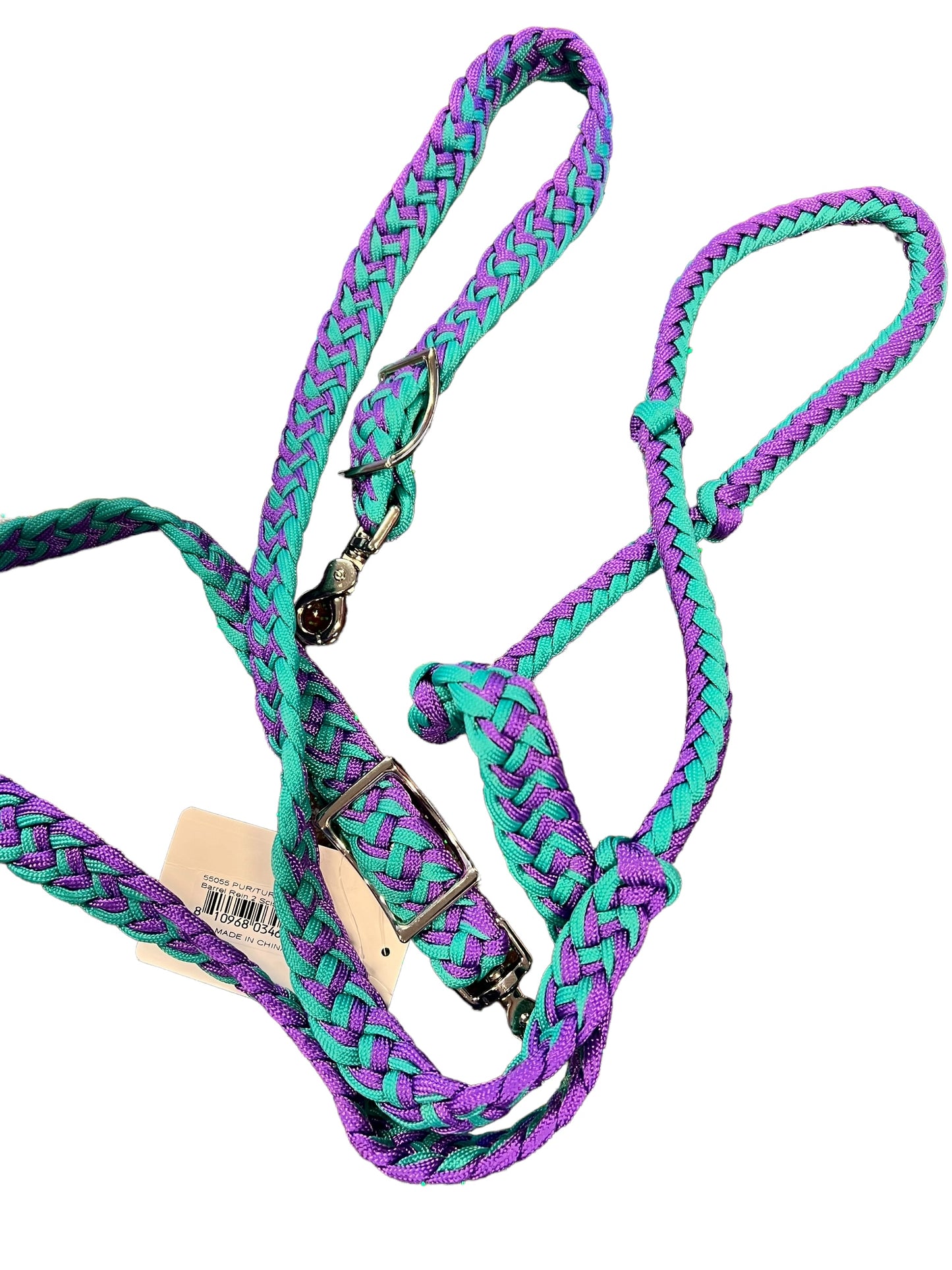 Braided Barrel / Roping Reins 8 Ft with 2 Nickel Plated Scissor Snap 2 Tone Colors