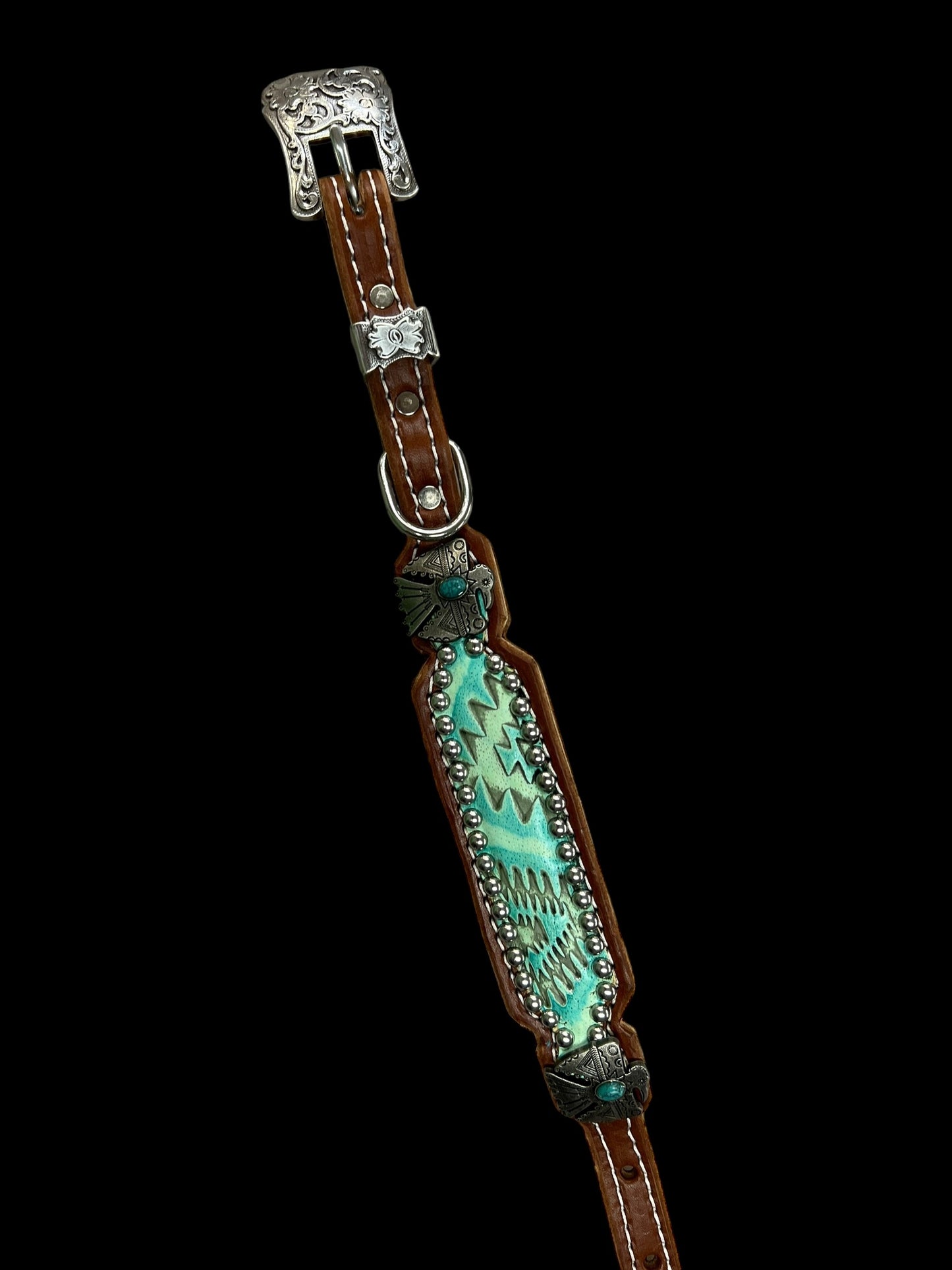 Turquoise aztec on medium  leather