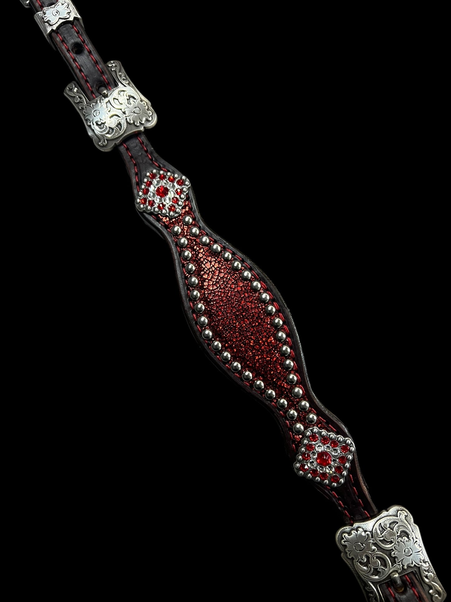 Metallic Red on dark leather