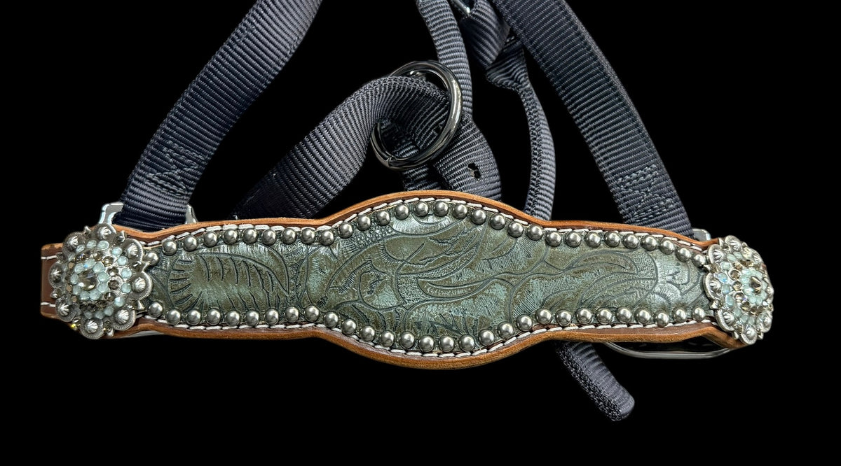 Sage Dallas Floral on walnut leather