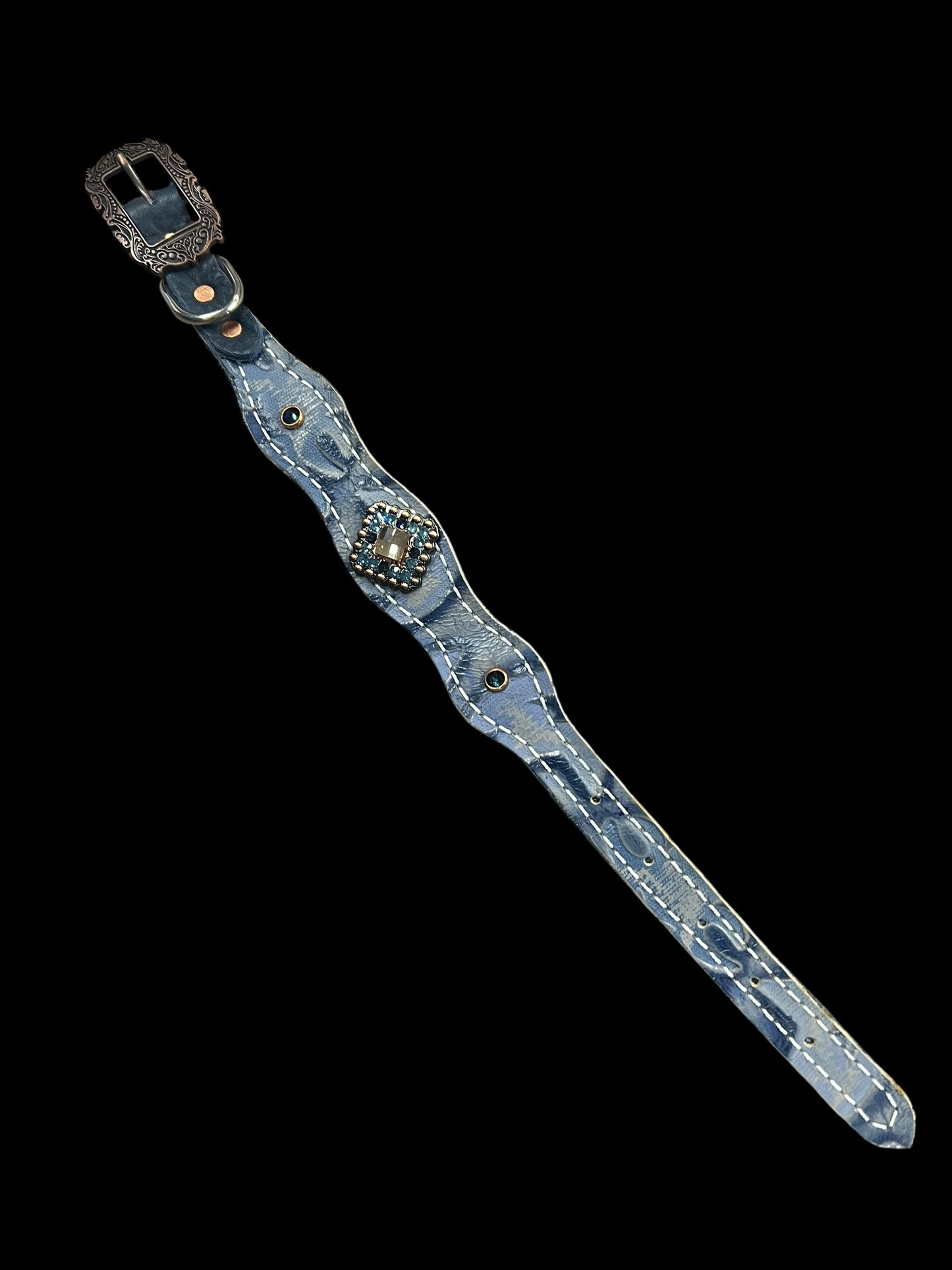 Blue Laredo on chocolate leather