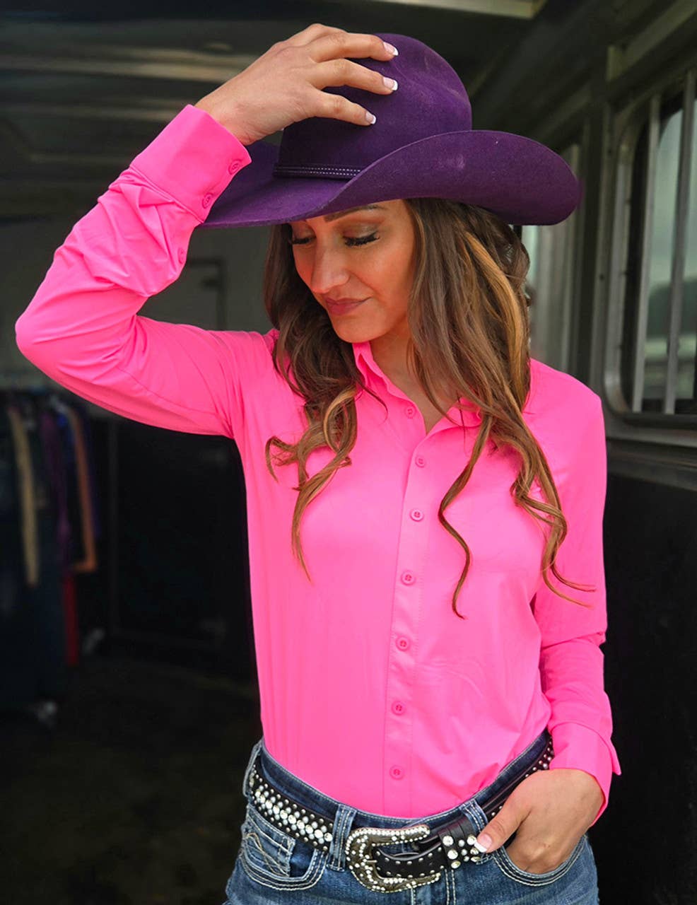 Pullover Button Up (Hot Pink Breathe Lightweight Stretch)
