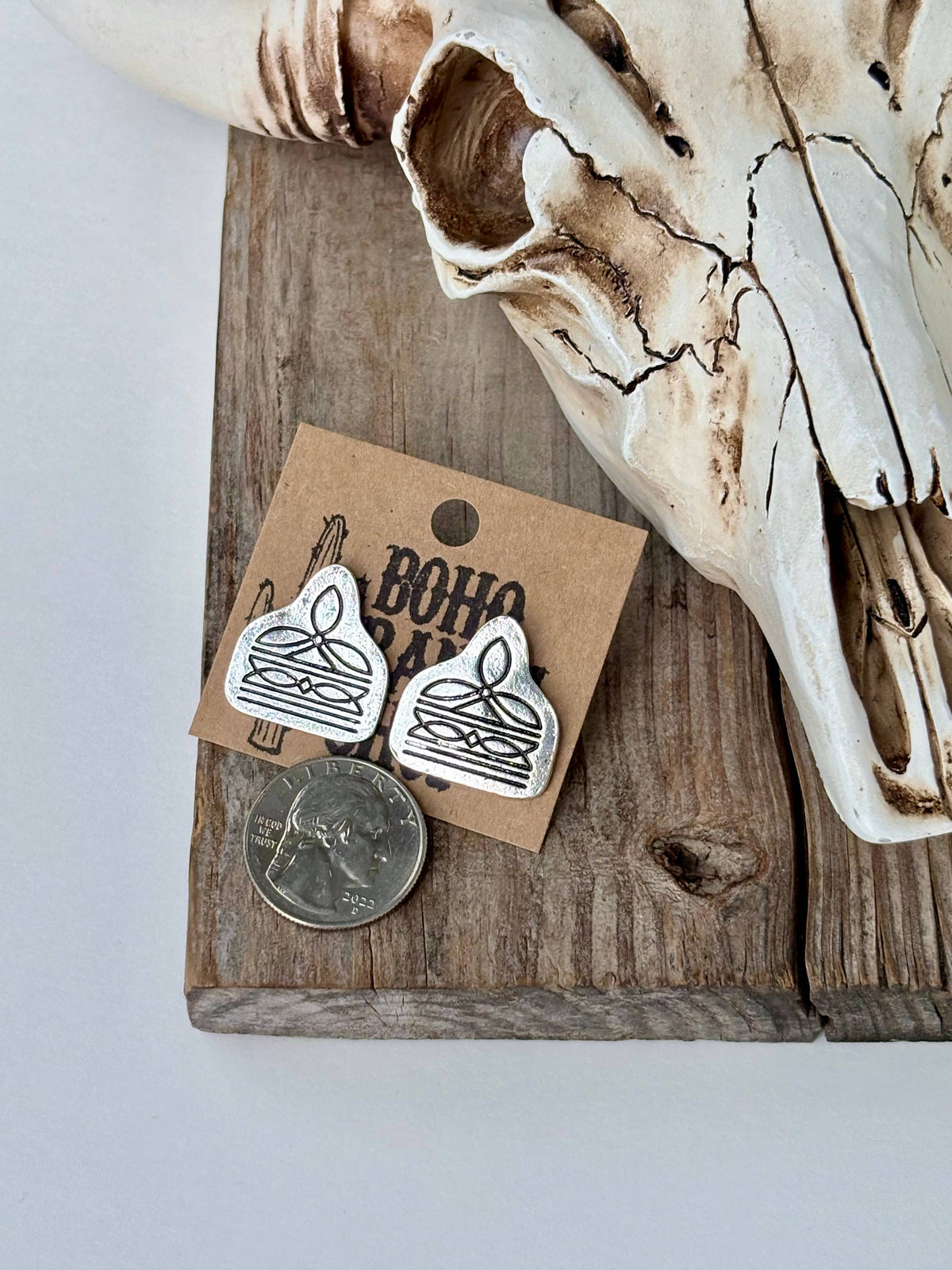 Western Style Aztec Stitch Ear Tag Stud Earrings