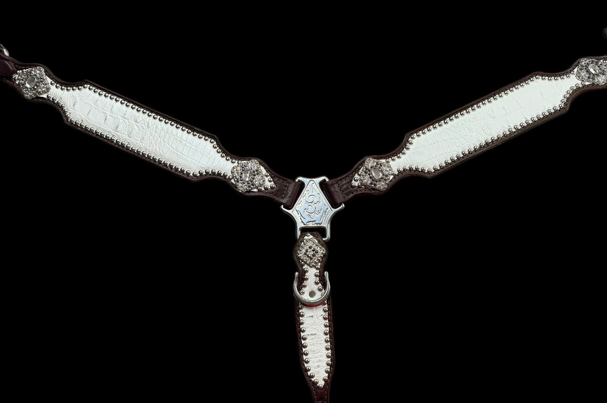 White with silver tips gator on dark leather