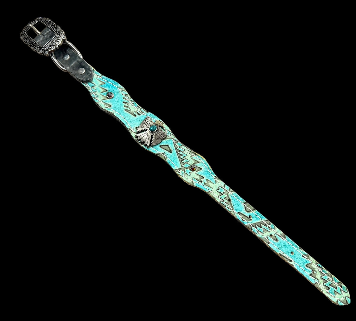 Turquoise aztec on medium  leather