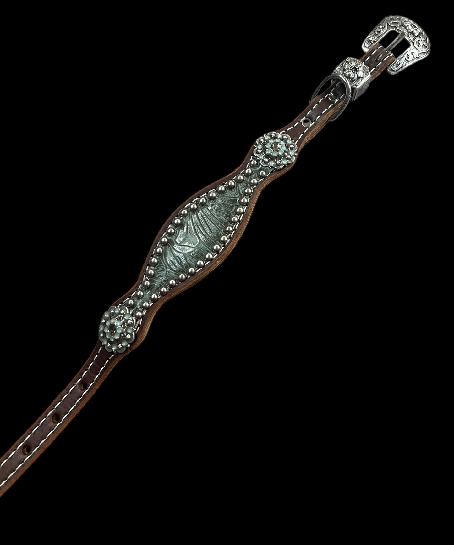 Sage Dallas Floral on walnut leather